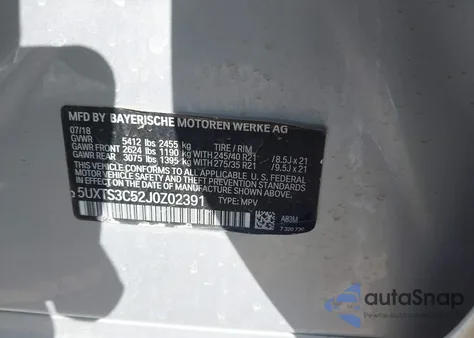 2018 BMW X3 M40I из США, поврежденный, VIN 5UXTS3C52J0Z02391